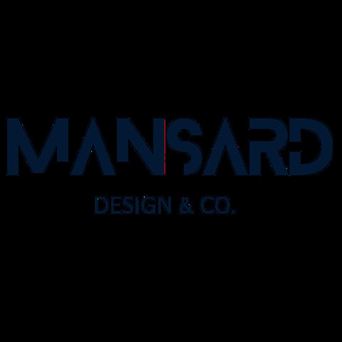 Mansard Design and Co. logo with bold blue lettering on black background
