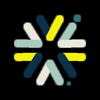 Waypoint brand icon — colorful star burst with rounded bars in yellow, navy, light grey and teal