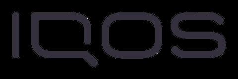 IQOS logo featuring the brand name in modern gray typography on a dark background
